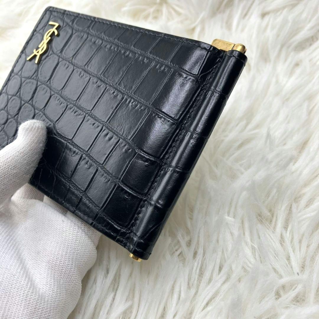 未使用級✨SAINT LAURENT マネークリップ　クロコ型押し　YSL 黒