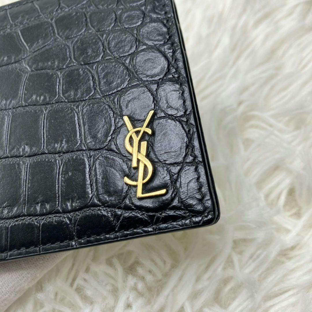 未使用級✨SAINT LAURENT マネークリップ　クロコ型押し　YSL 黒
