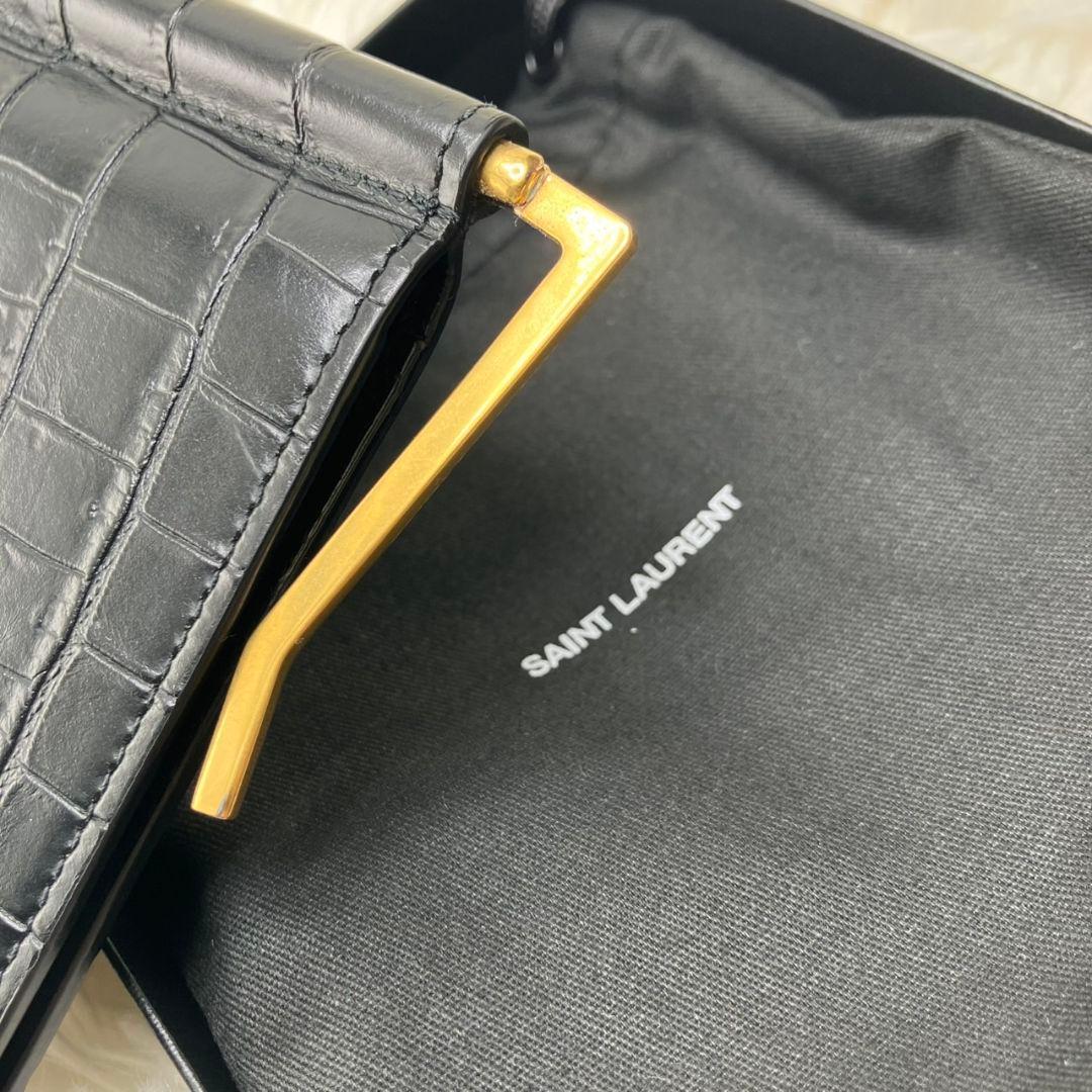 未使用級✨SAINT LAURENT マネークリップ　クロコ型押し　YSL 黒