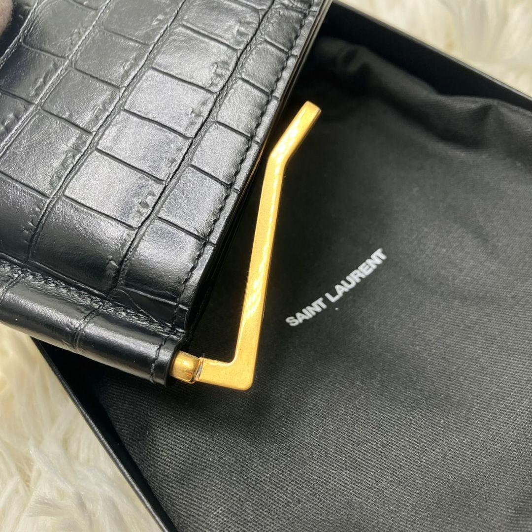 未使用級✨SAINT LAURENT マネークリップ　クロコ型押し　YSL 黒