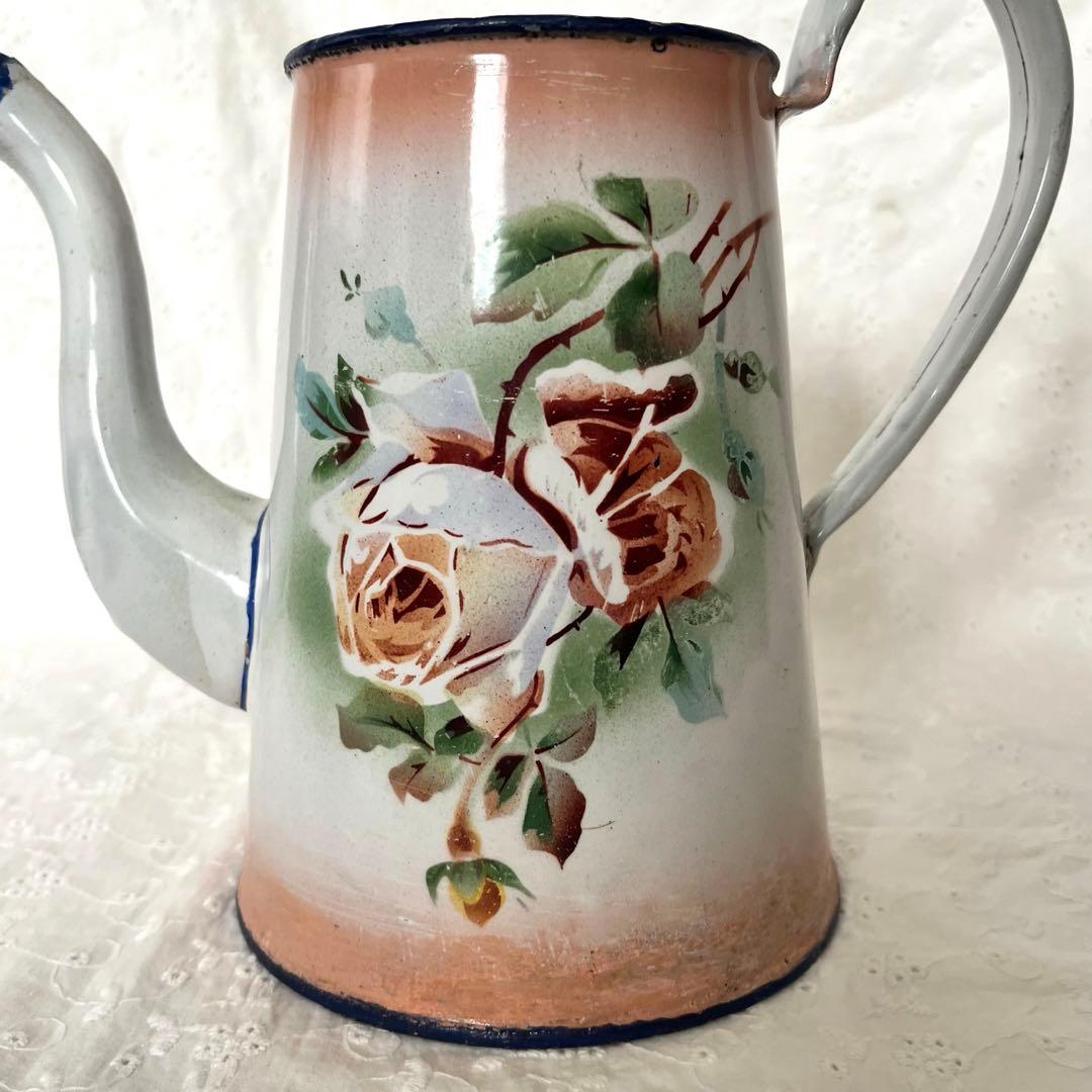 希少＊フランスアンティーク＊薔薇＊Japy＊コーヒーポット＊ピンク＊蓋無し