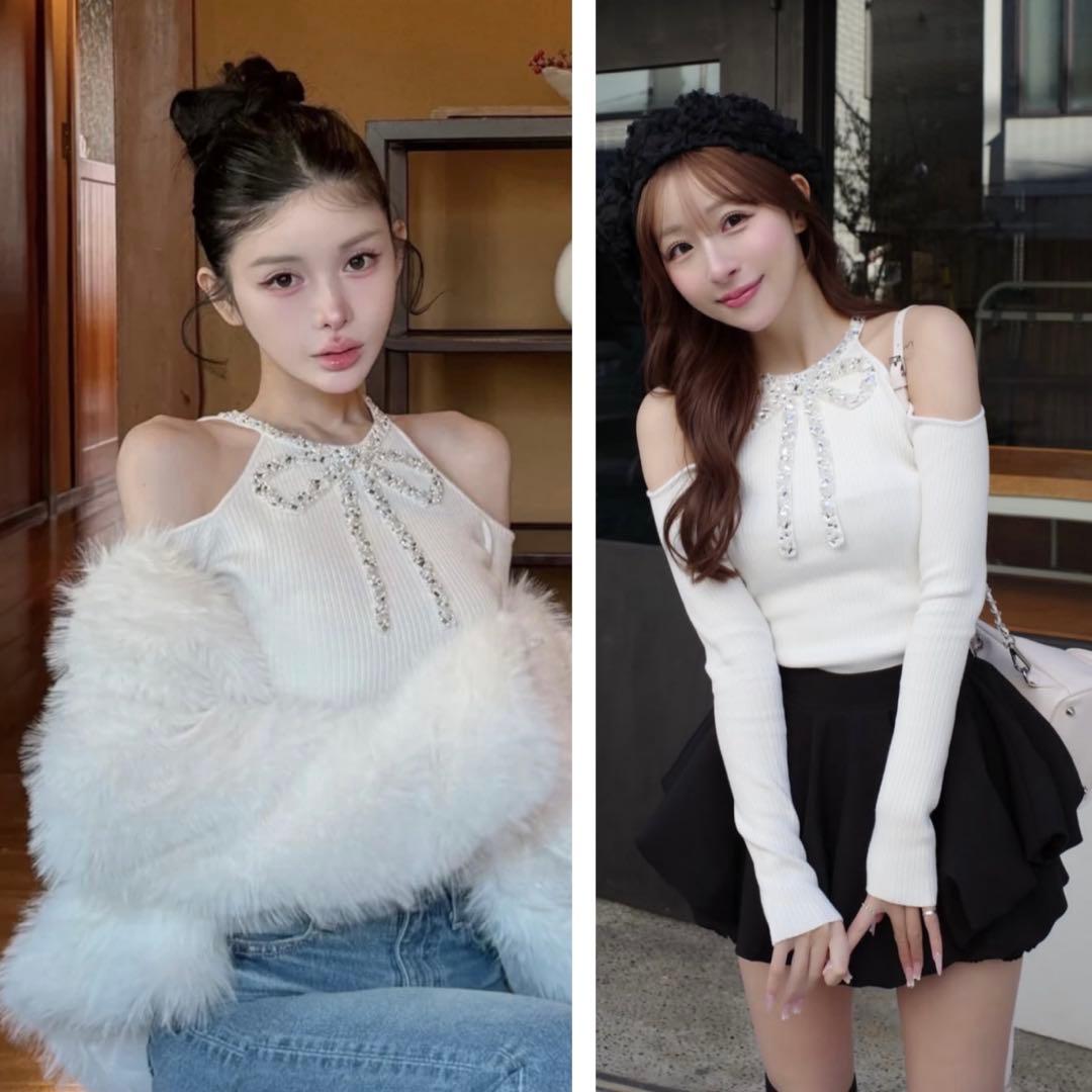 新品・未開封♡Darich♡リボンビジューアメスリニットトップス　IVO