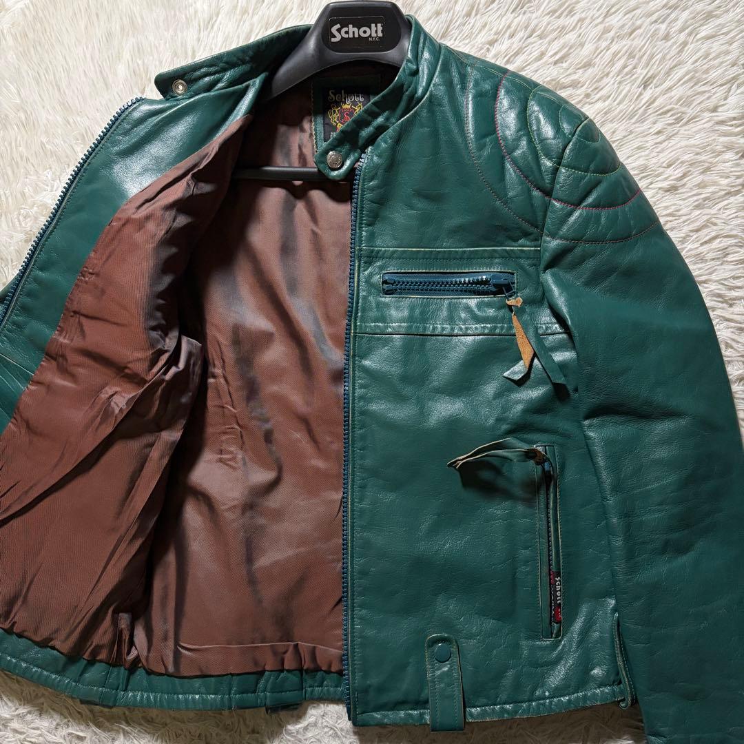 g*3様 希少カラー■schott ライダースジャケット　シングル　グリーン　本