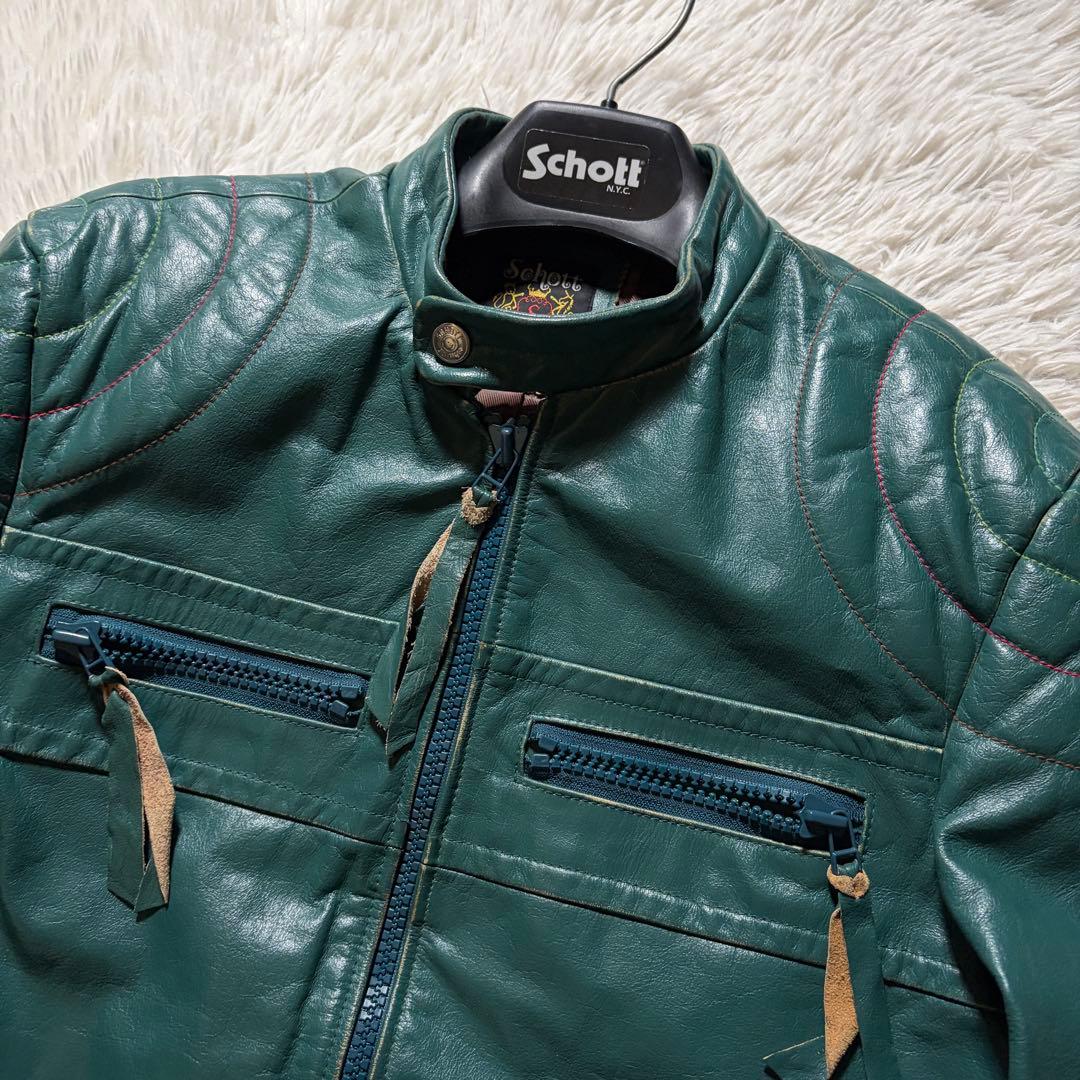 g*3様 希少カラー■schott ライダースジャケット　シングル　グリーン　本