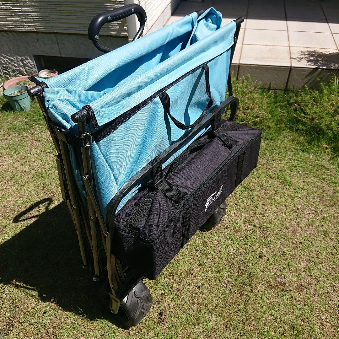 大型折りたたみキャリーカート 水色 オプション アルミロールテーブル付き