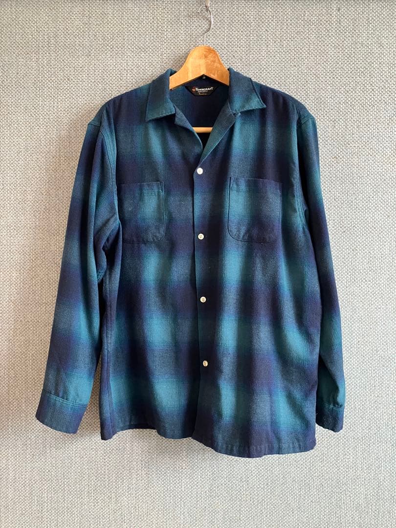 【ほぼ未使用】タウンクラフト 60S オンブレチェックシャツ ブルー M