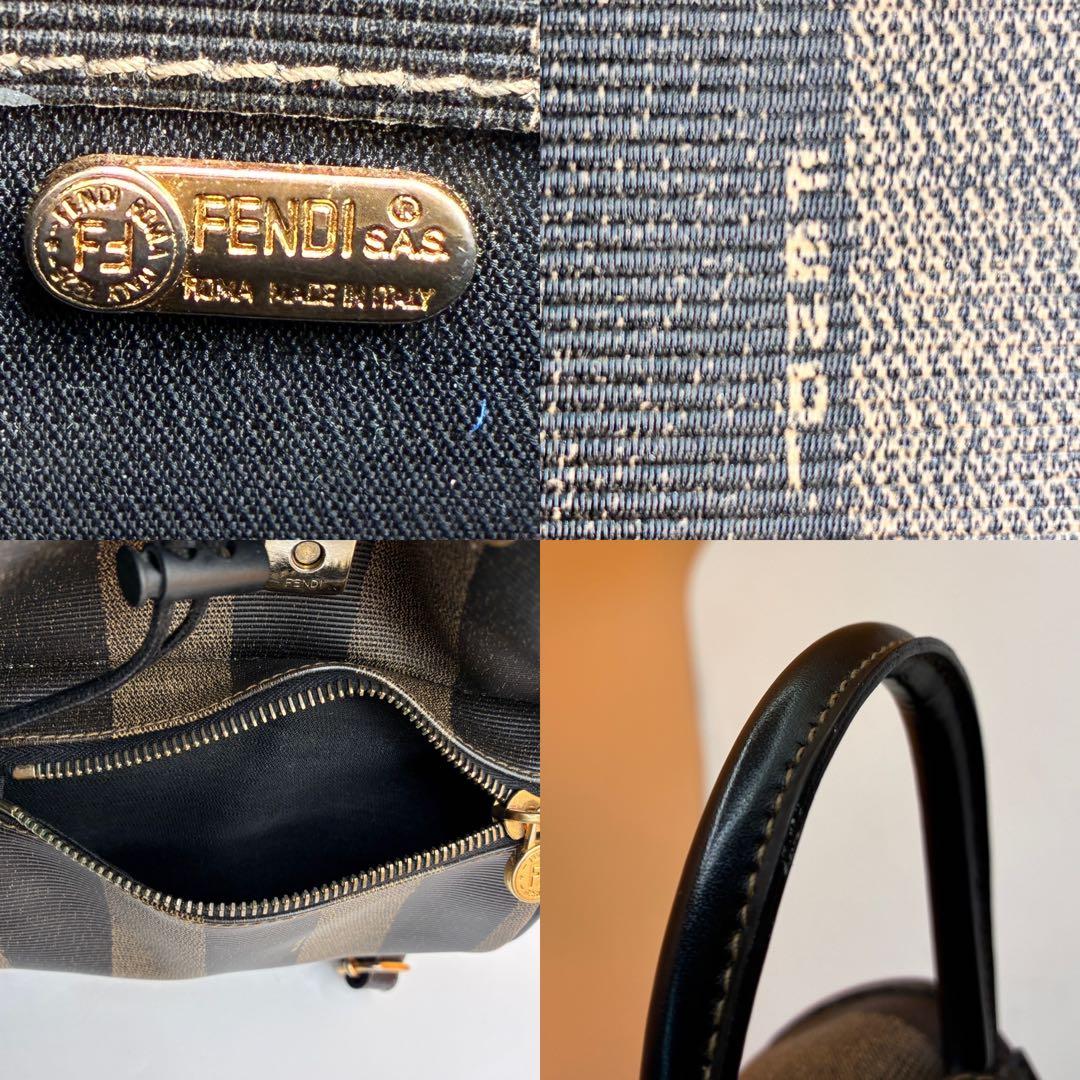 【希少】FENDI リュック ペカン柄 バックパック 巾着 レザー PVC 黒