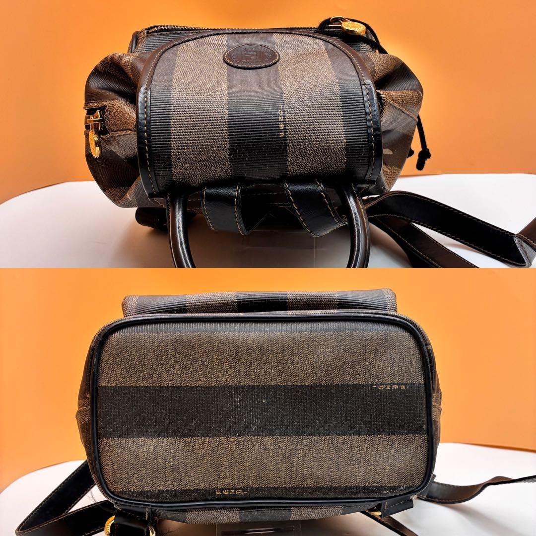 【希少】FENDI リュック ペカン柄 バックパック 巾着 レザー PVC 黒