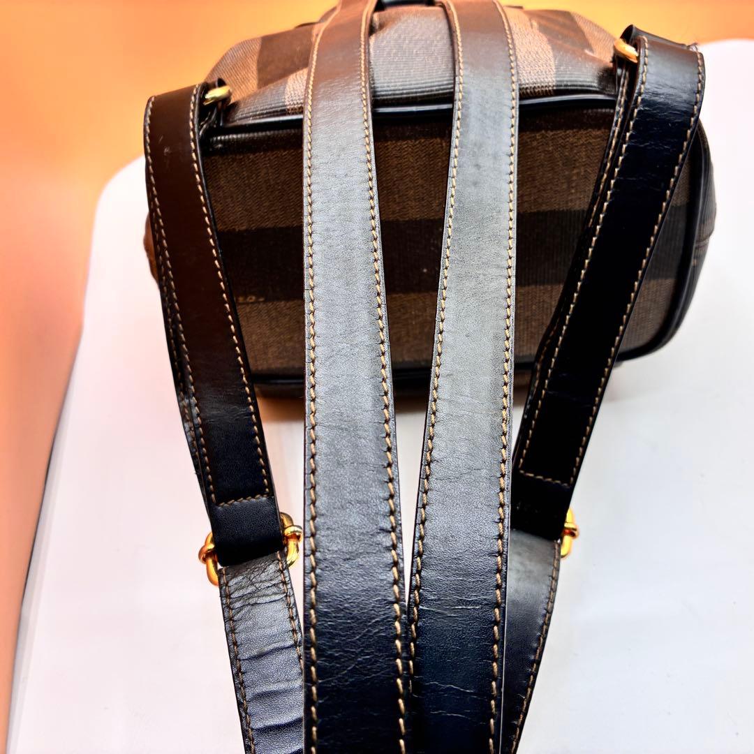 【希少】FENDI リュック ペカン柄 バックパック 巾着 レザー PVC 黒