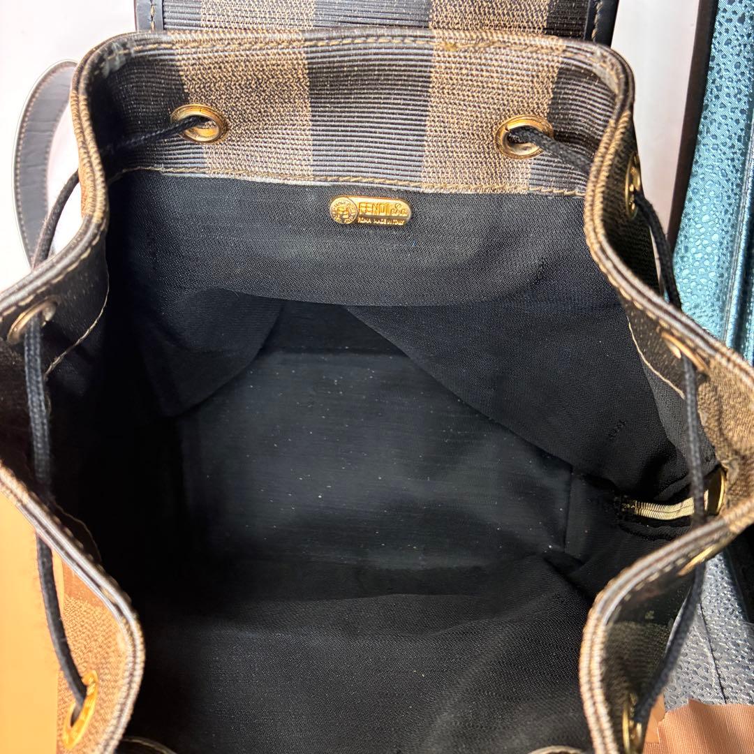 【希少】FENDI リュック ペカン柄 バックパック 巾着 レザー PVC 黒
