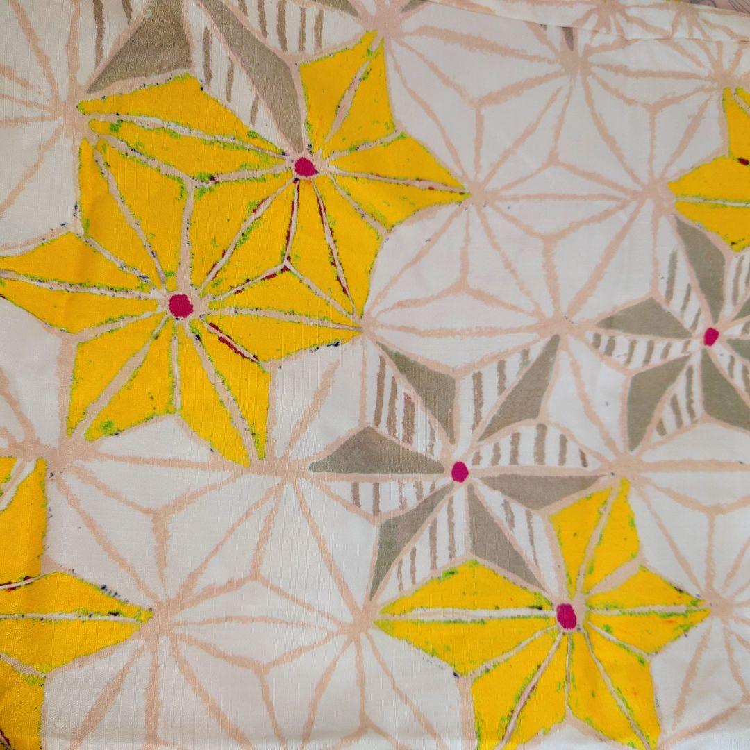 ふりふ 夏 浴衣 着物 花柄 麻の葉 黄色 (浴衣＋帯＋帯締め3点セット)