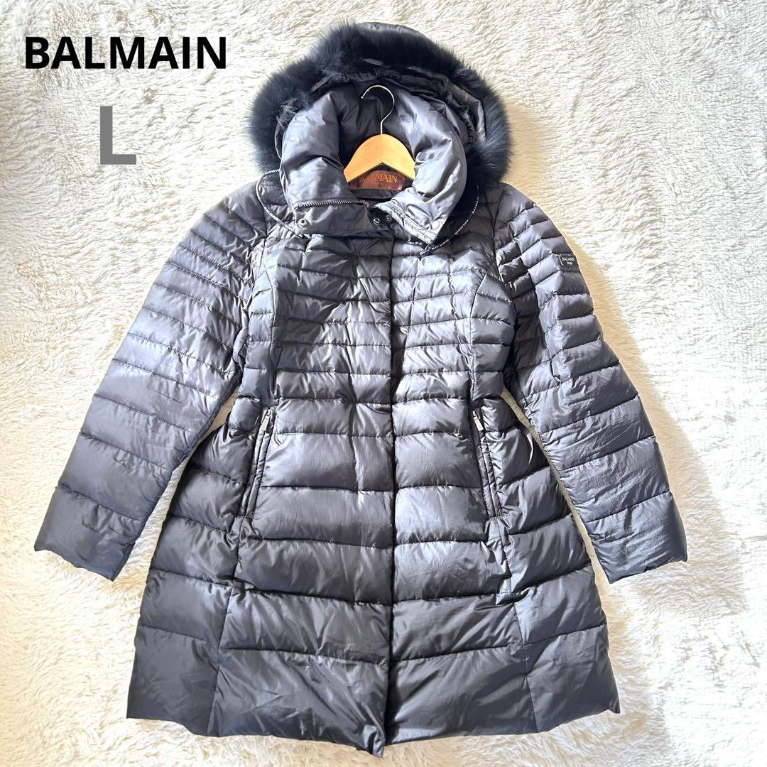 BALMAIN ダウンコート ブルーフォックスファー ダウン95% ブラック