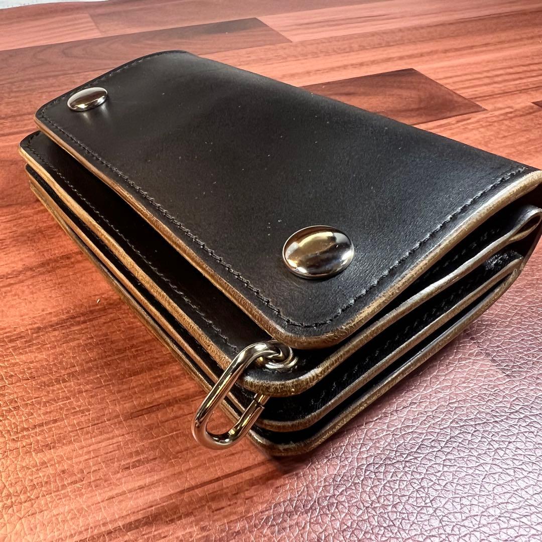 【トラッカーウォレットミドル】 3層 ホースバット 茶芯　シルバー