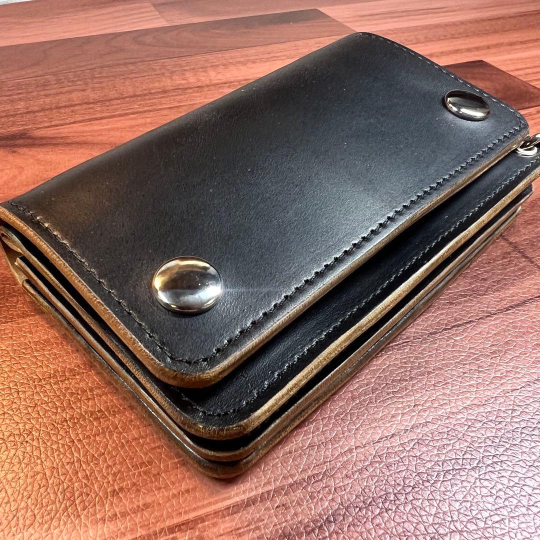 【トラッカーウォレットミドル】 3層 ホースバット 茶芯　シルバー