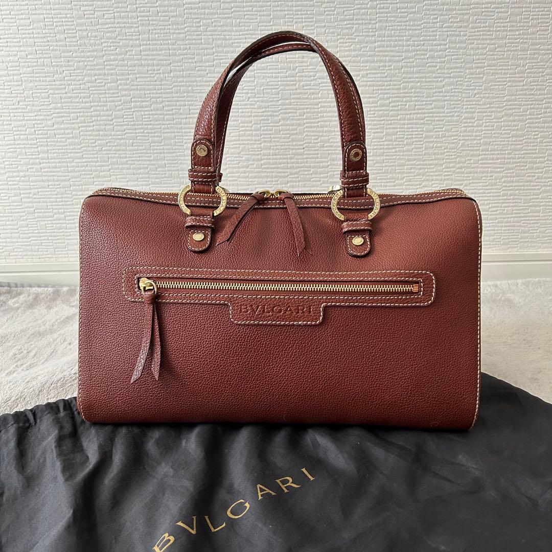 BVLGARI ブルガリ ミニボストンバッグ レザー ブラウン ハンドバッグ