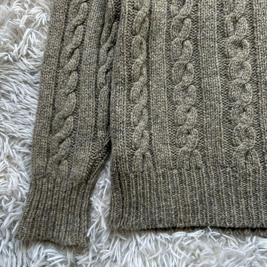 【美品】INVERALLAN ケーブルニット カーキ系 36サイズ 英国製
