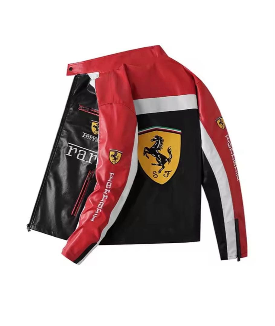 FERRARI 刺繍ロゴ入りデザイン　レザージャケット　Lサイズ