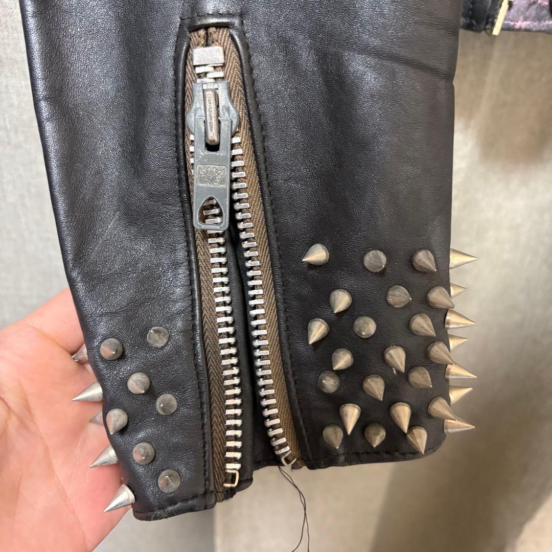 コ*夫様 EAGLE レザー ロンジャン ライダース 鋲ジャン スタッズ カウハ