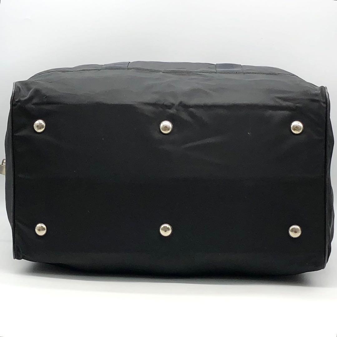 プラダ ボストンバッグ ハンドバッグ ナイロン サフィアーノレザー 三角ロゴ 黒