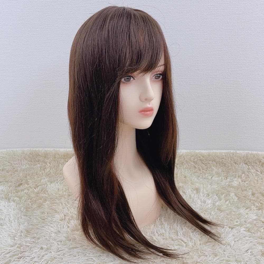 人毛100% フルウィッグ 医療用 ロングストレート ダークブラウン 60cm