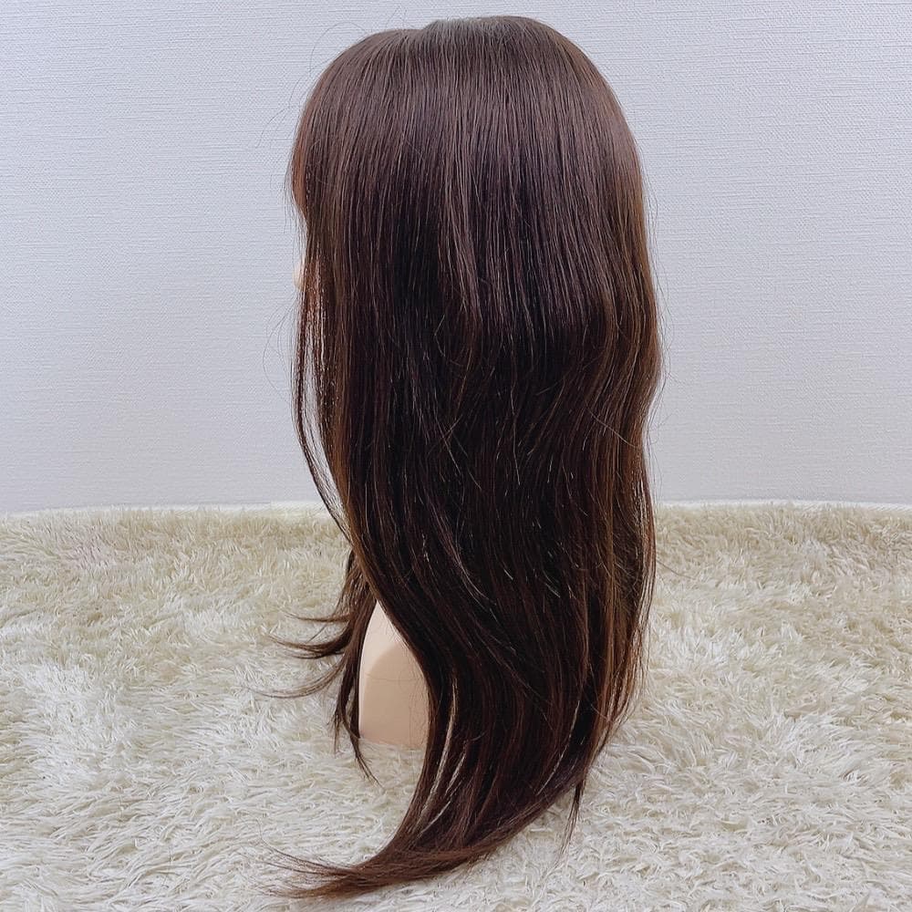 人毛100% フルウィッグ 医療用 ロングストレート ダークブラウン 60cm