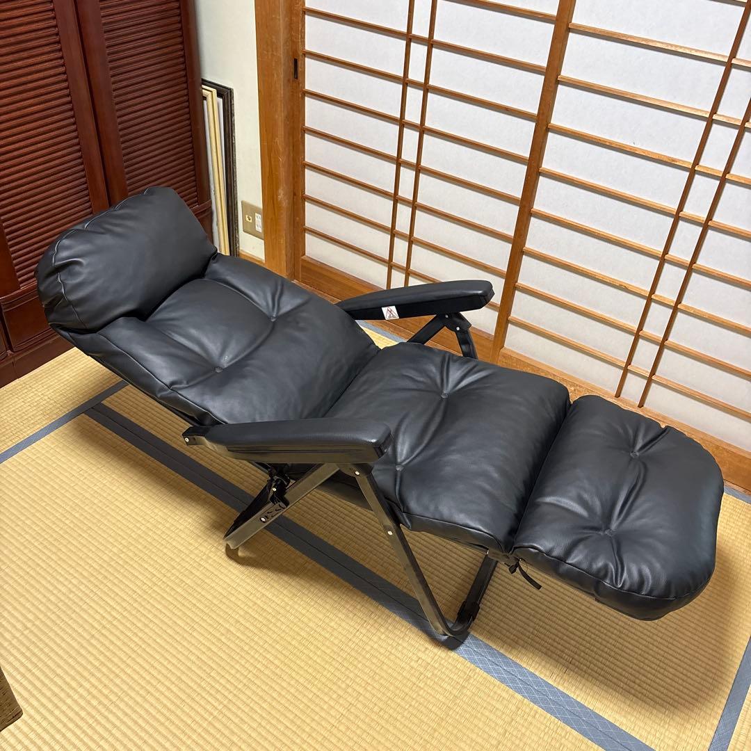 【美品】リクライニングチェア ブラック 合成皮革　1人掛け　折りたたみ