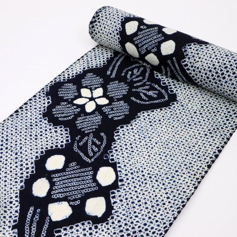 《ねこ★ハイブリ仕立て＋居敷当て＋しぼり浴衣揺れる花模様■反25-116》