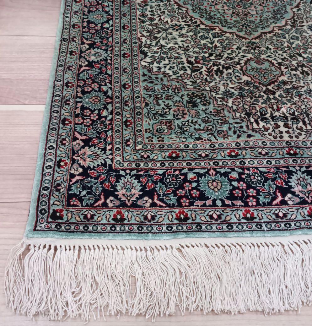 Y3103-2 トルコ製 トルコ絨毯 手織り シルク 91×61㎝ ラグ マット