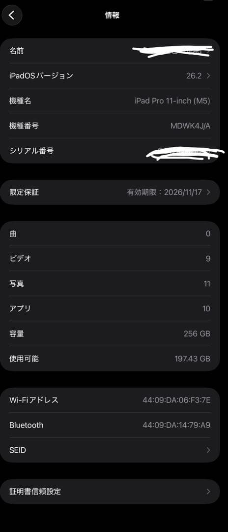 iPad Pro M5 wifiモデル 11インチ