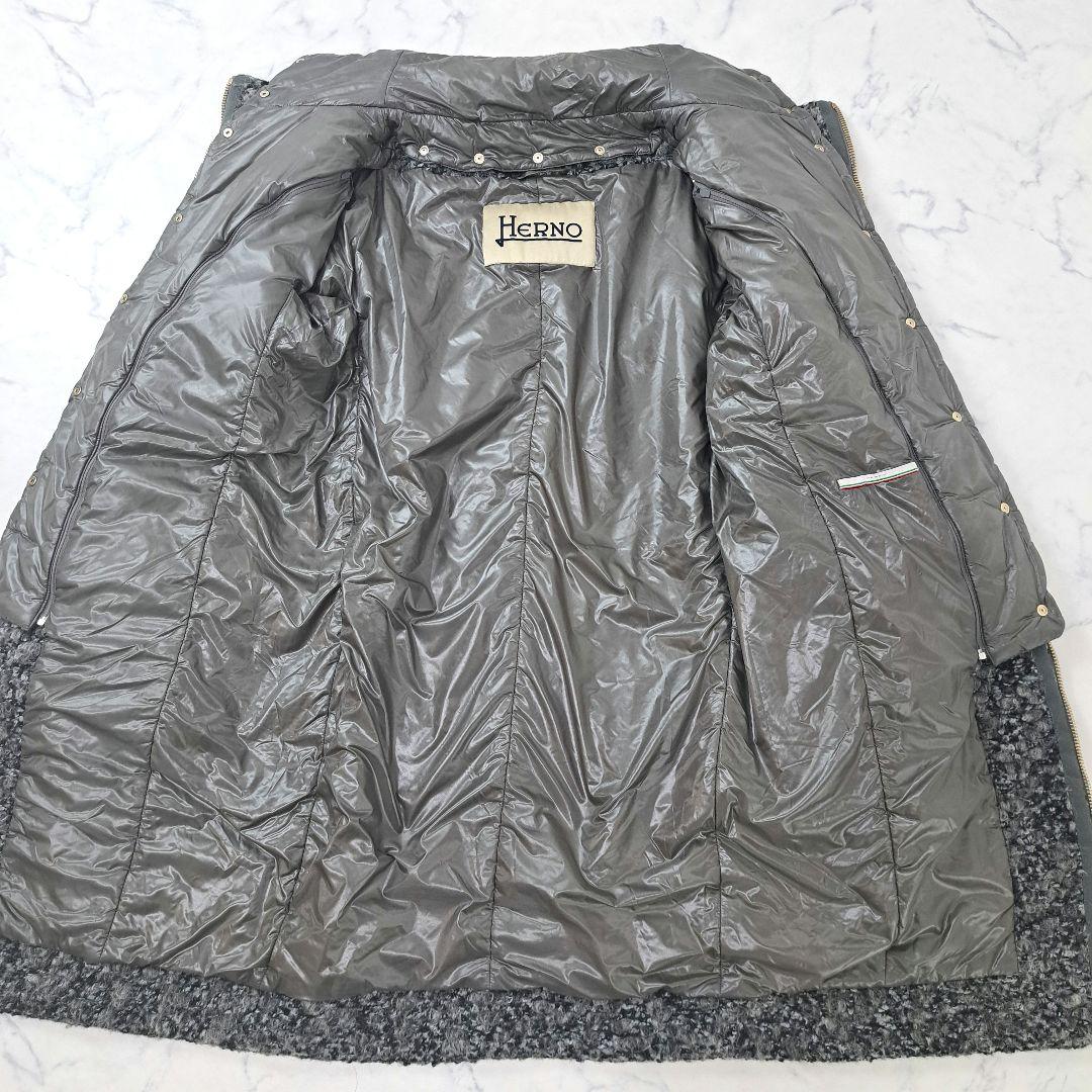 HERNO ヘルノ ツイード ダウン コート ウール アルパカ 2way 44