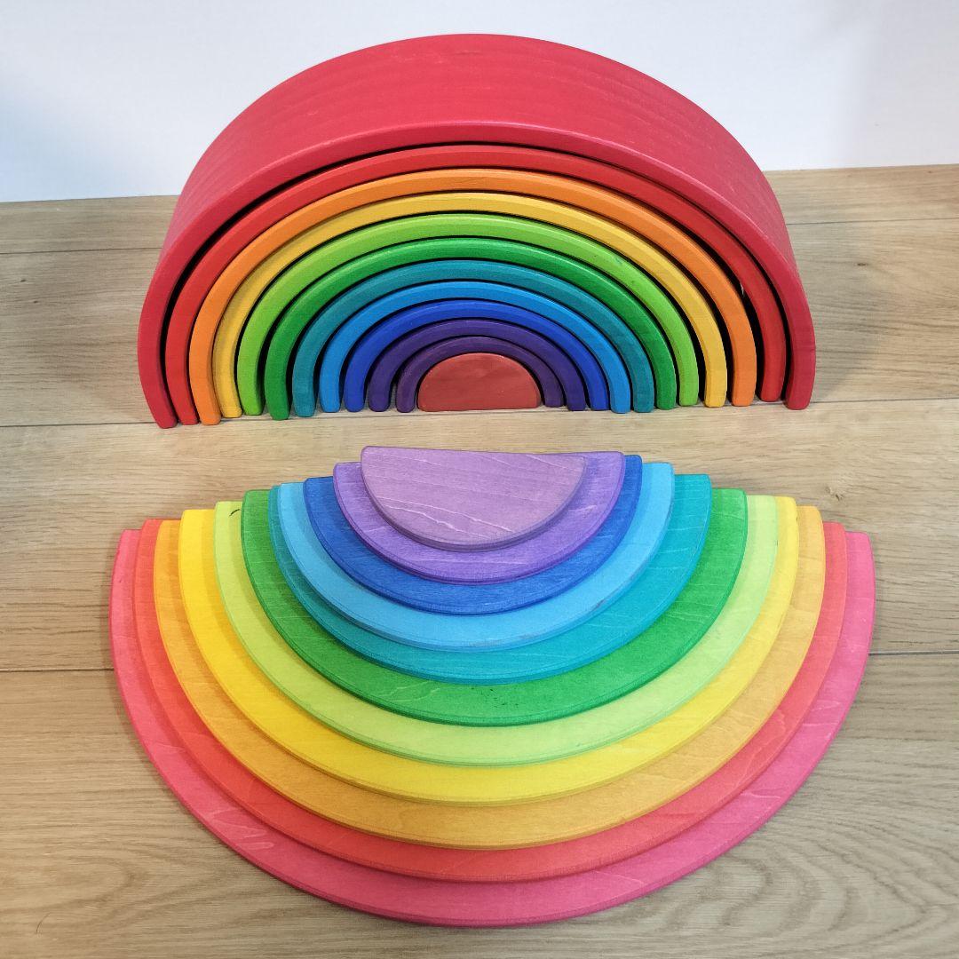 レインボーアーチ 木製ブロック積み木セット 板あり