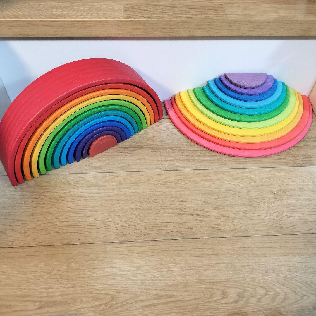 レインボーアーチ 木製ブロック積み木セット 板あり