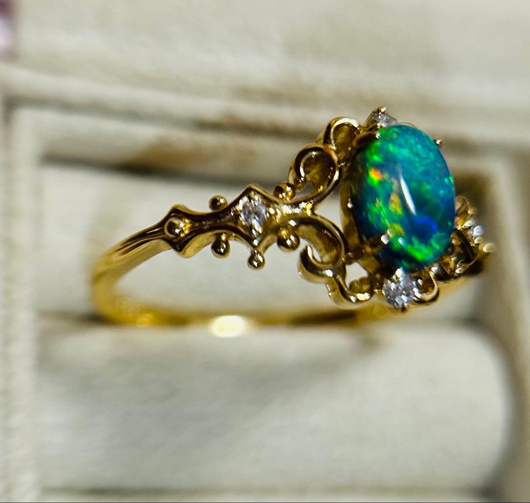 ベーネベーネ　K18 ブラックオパールリング　14号