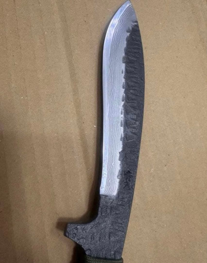 晶之作 青入 墨流し ダマスカス サバイバル ナイフ 剣鉈 アウトドアD1451