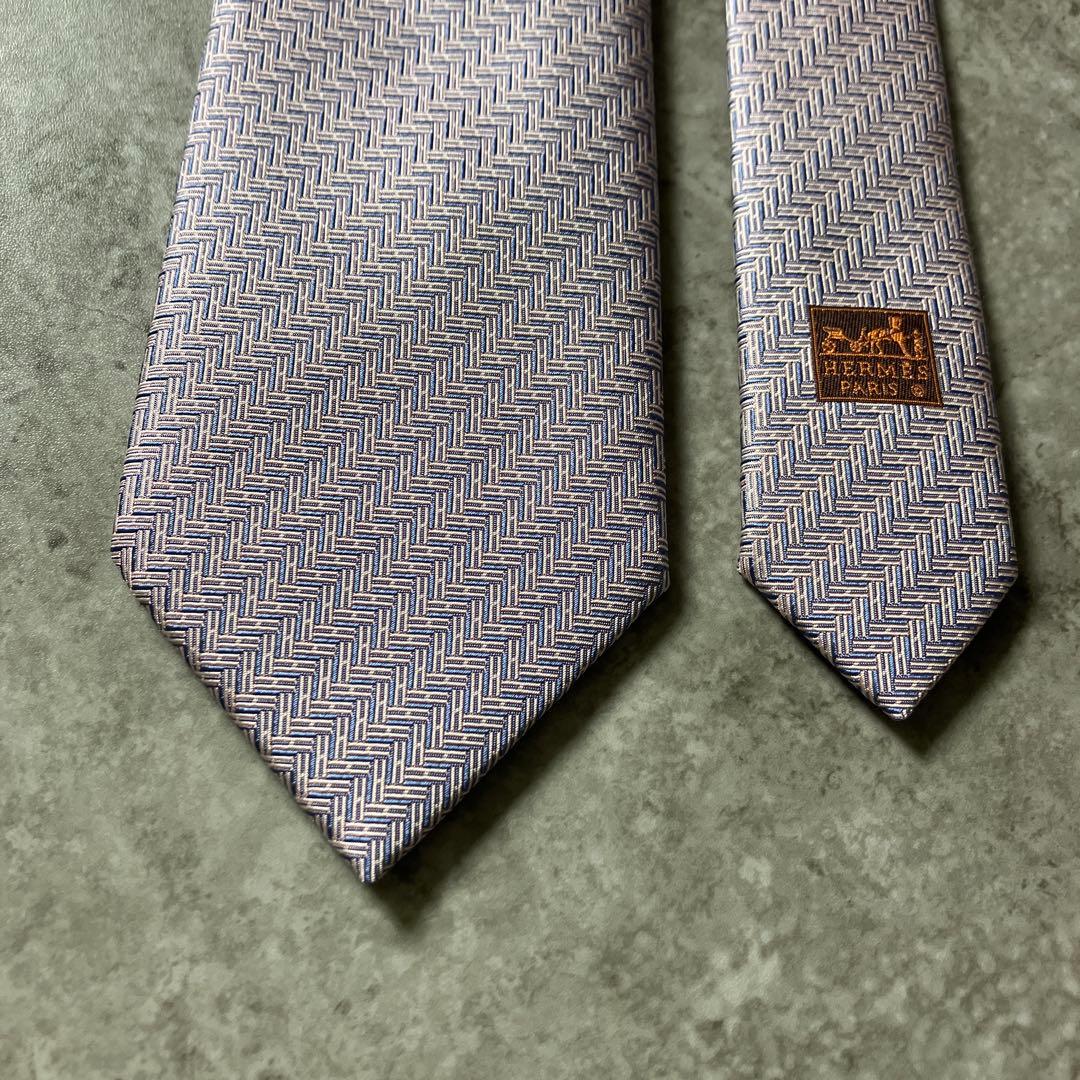 美品 HERMES エルメス ネクタイ H柄 ファソネ ピンク 箱付 シルク