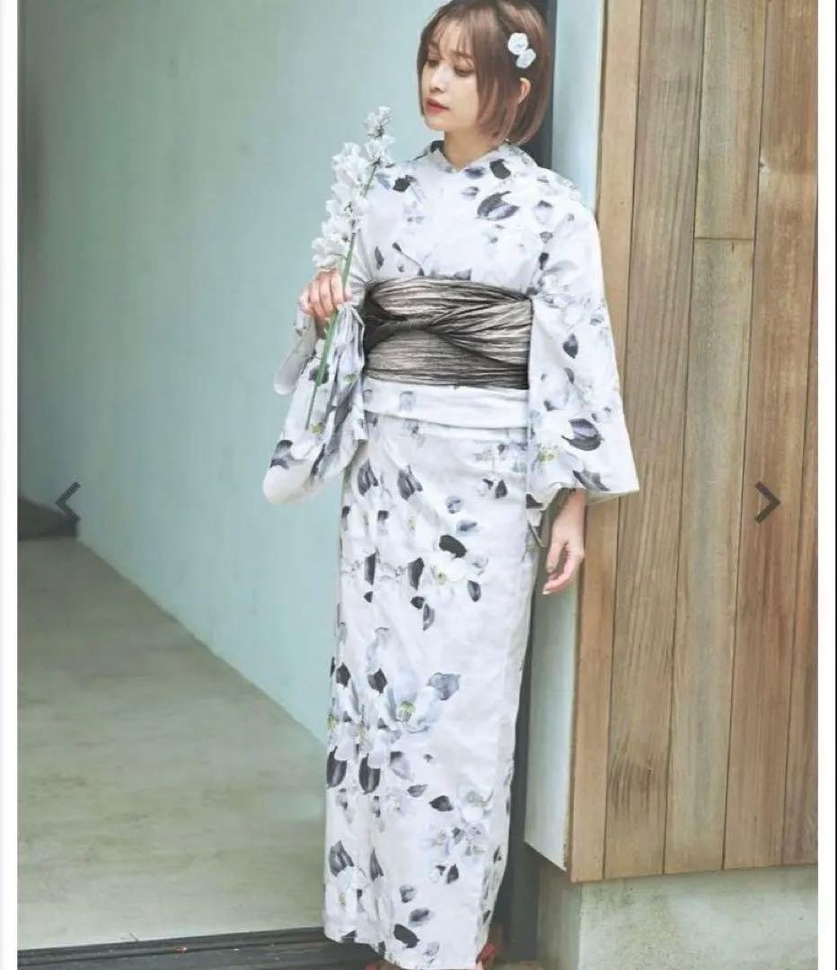 ♡ Dita 浴衣 ♡ 如月の凪椿 グレー 黒 白 花柄 大人 ギャル シック