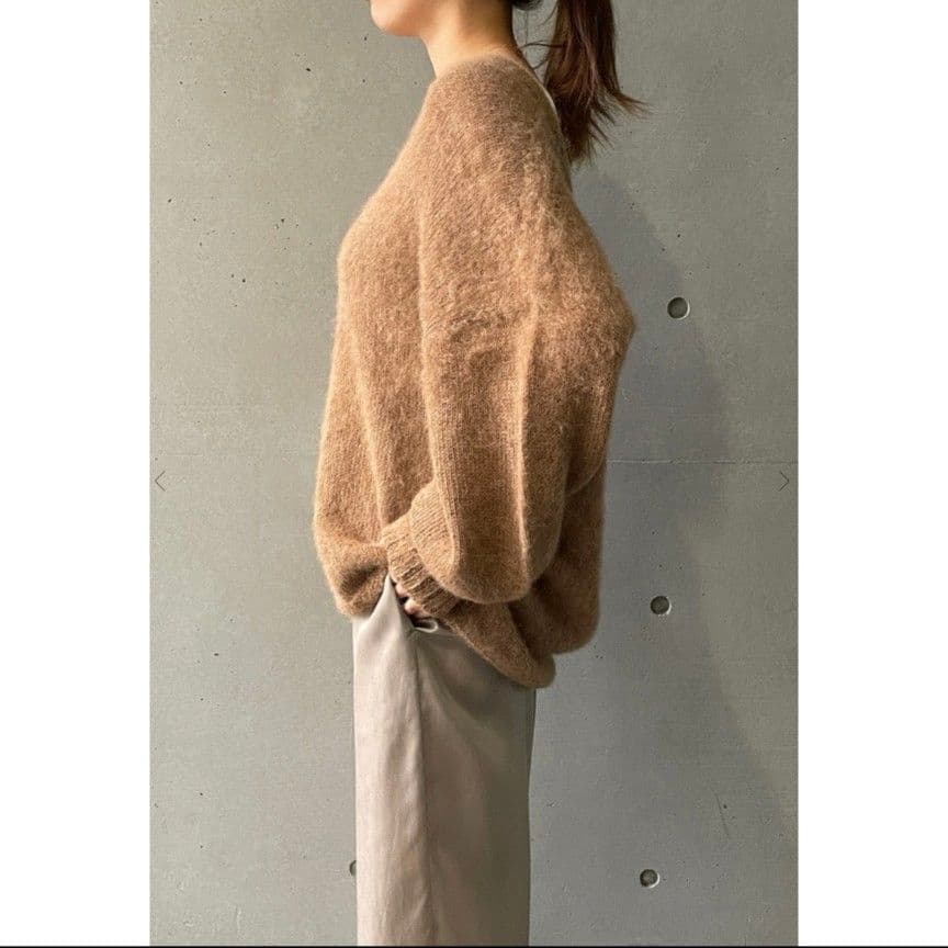 プルミエアロンディスモン アルパカ起毛 ホールガーメント Vネックプルオーバー