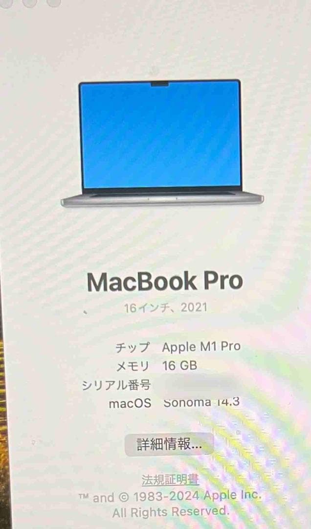 MacBook本体 Apple MacBookPro16 2021 16GB/1TSSD A2485
