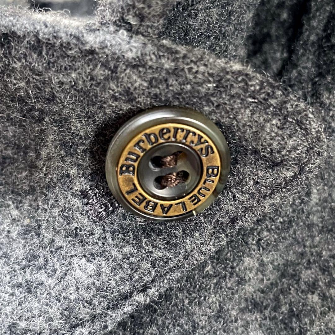 バーバリーブルーレーベルグレーフーデッドダブルコート裏ノバチェック