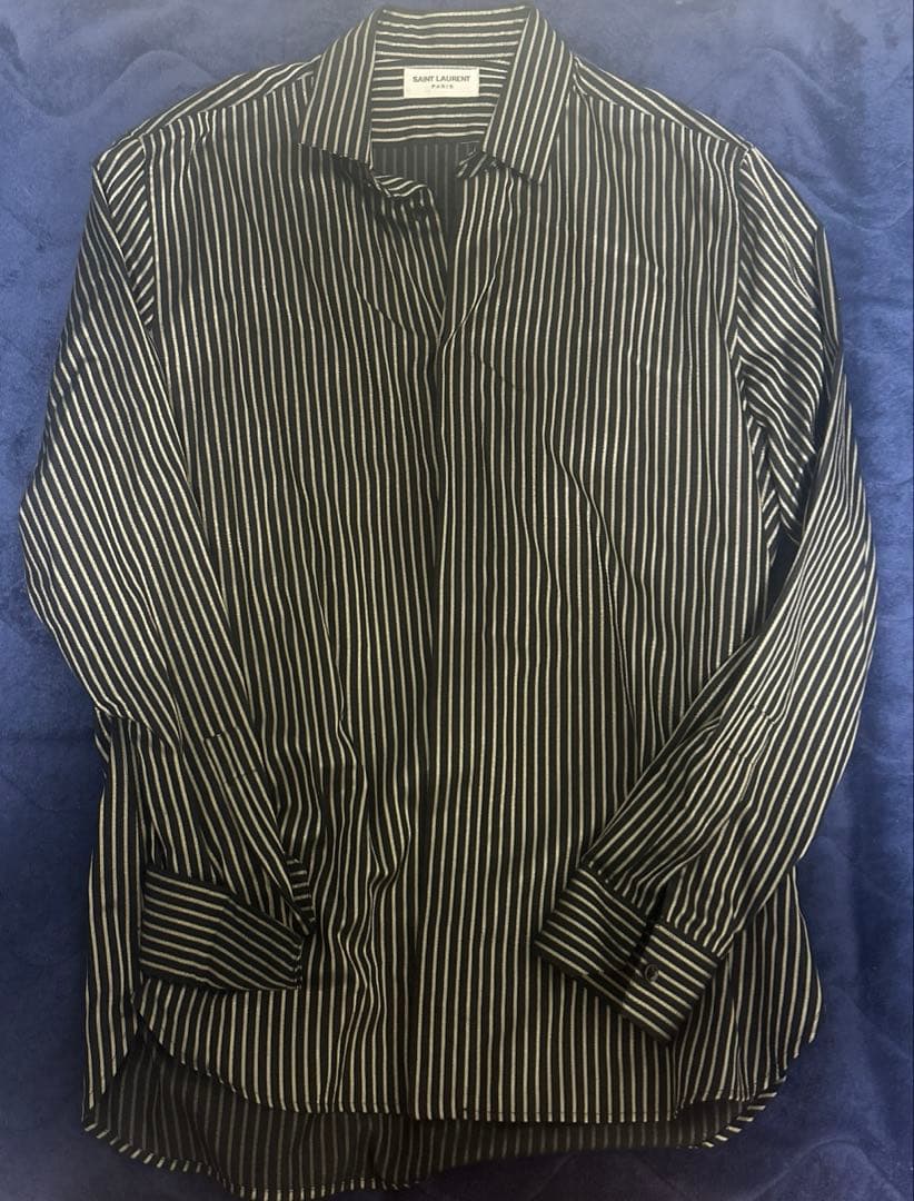 saint laurant サンローラン 金 黒 ストライプシャツ