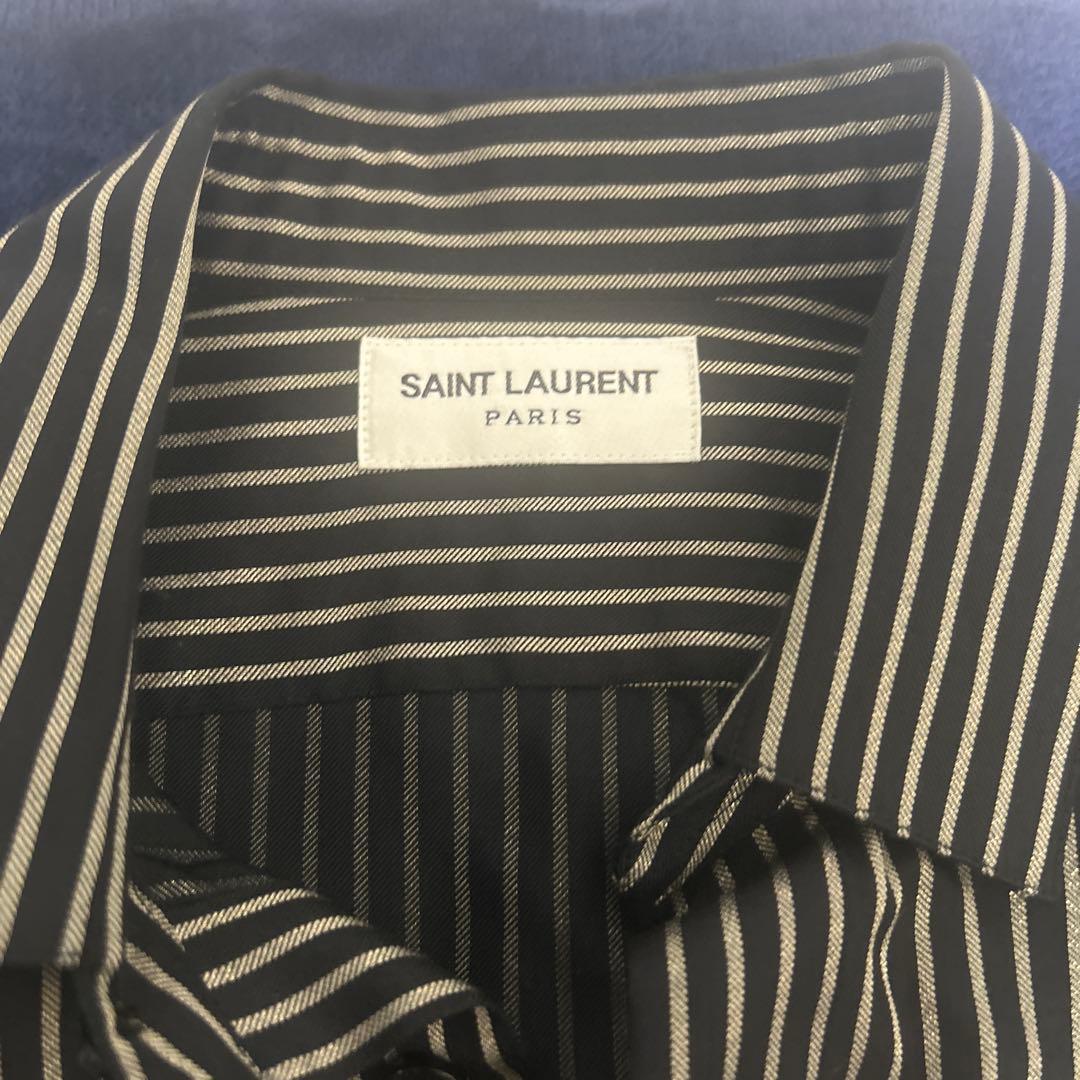 saint laurant サンローラン 金 黒 ストライプシャツ