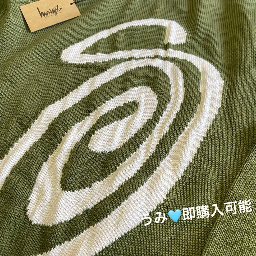 Stussy ダークグリーン ニットセーター ホワイトロゴ