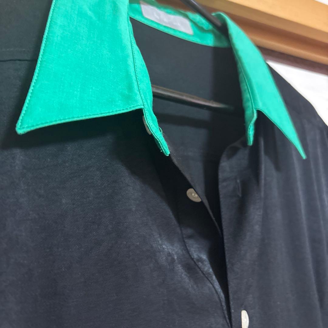 ha|za|ma ボタン付きシャツワンピース 黒と緑