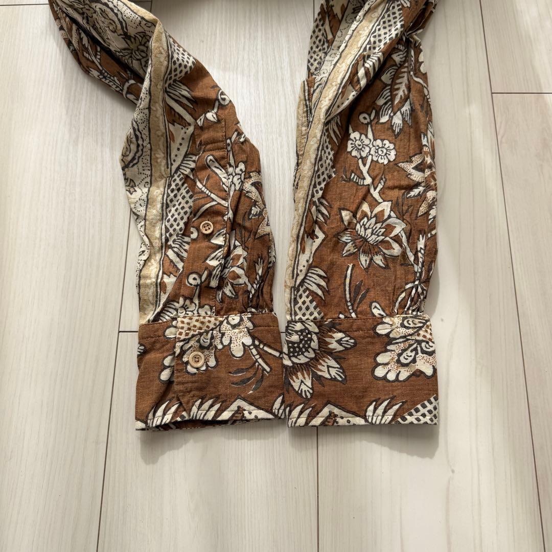 希少✨45R 更紗ブロックプリントの908オーシャンちび衿プルシャツ