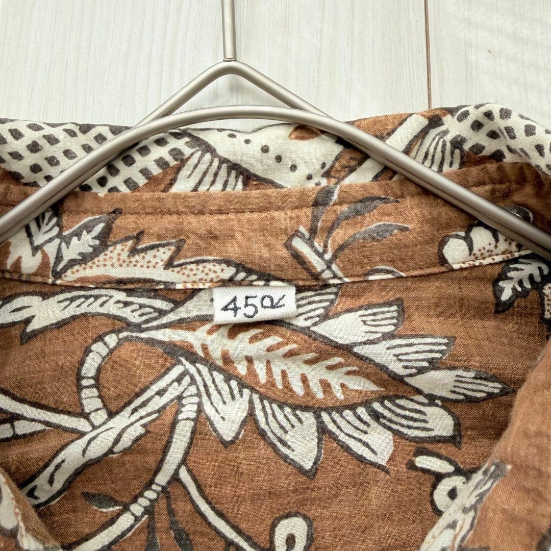 希少✨45R 更紗ブロックプリントの908オーシャンちび衿プルシャツ