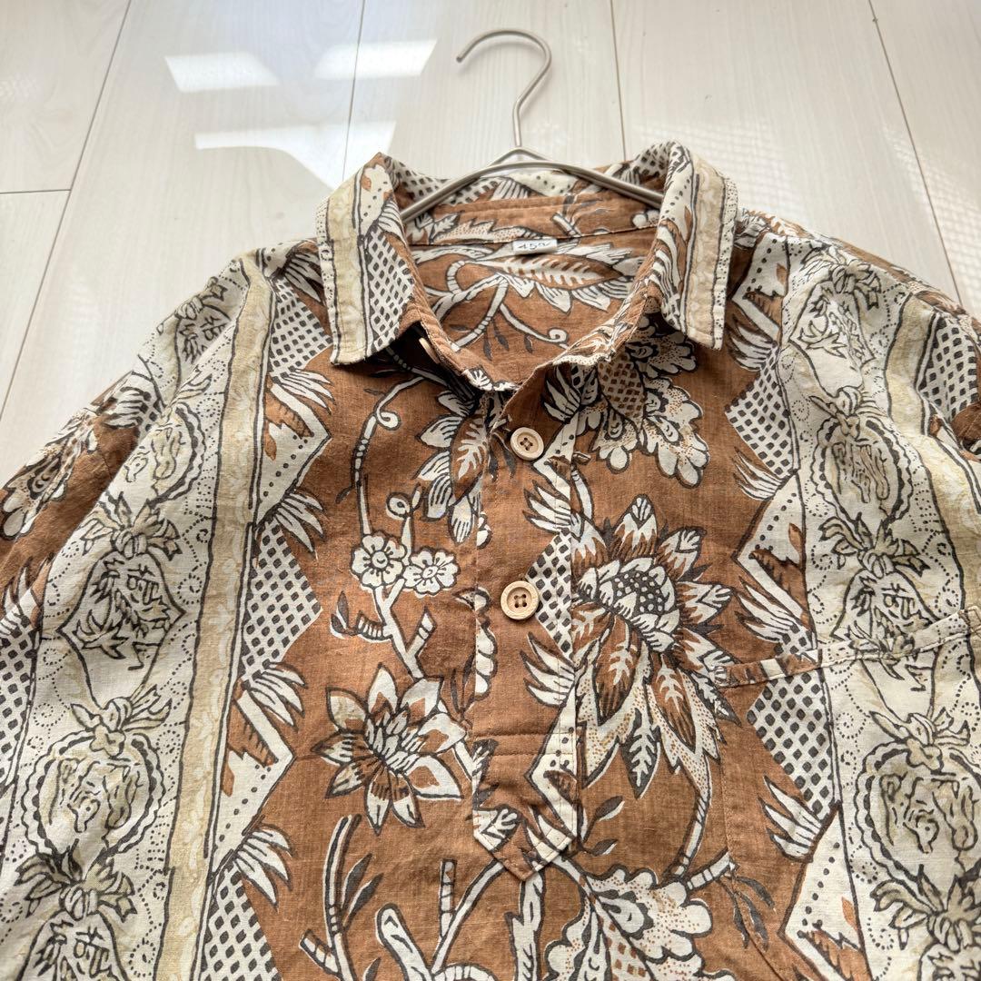 希少✨45R 更紗ブロックプリントの908オーシャンちび衿プルシャツ