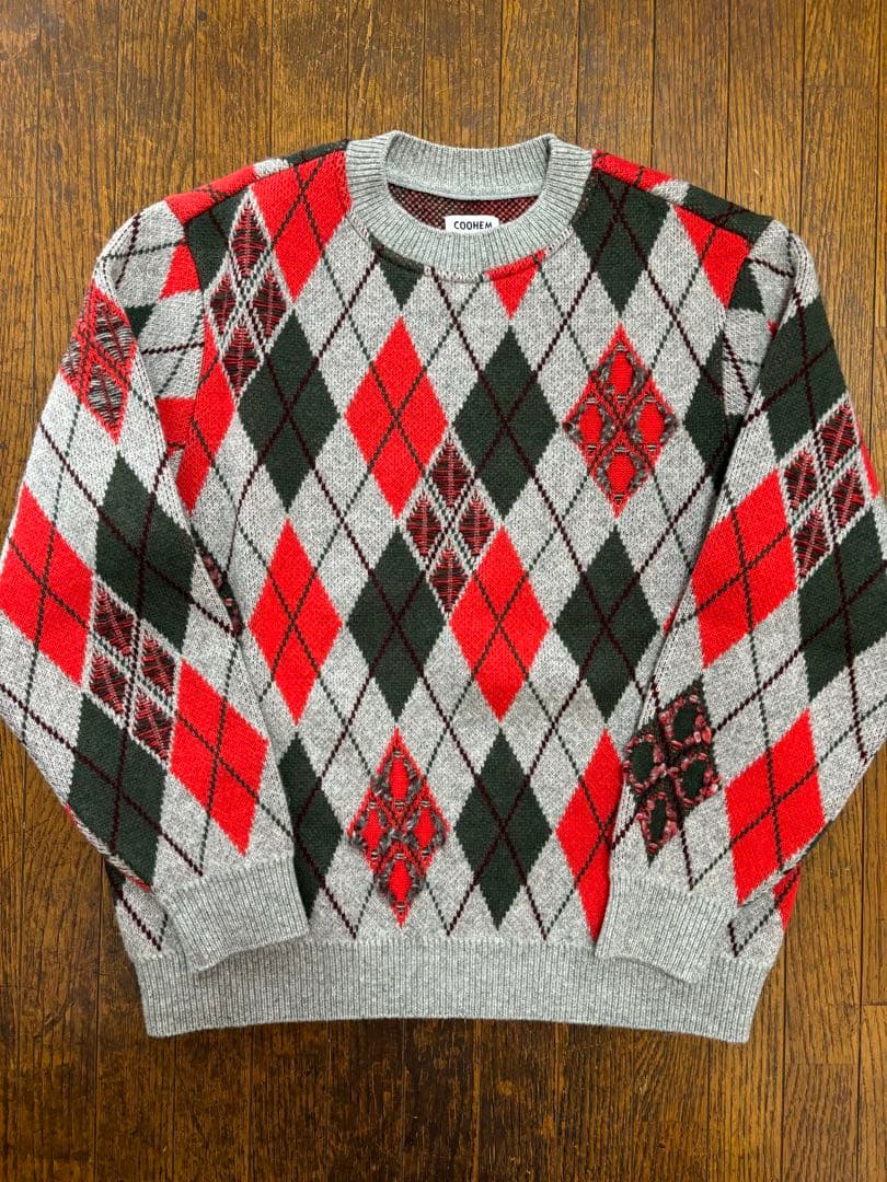 か*の様 極美品！Bshop別注COOHEMクラッシュドアーガイルニットLコーヘ