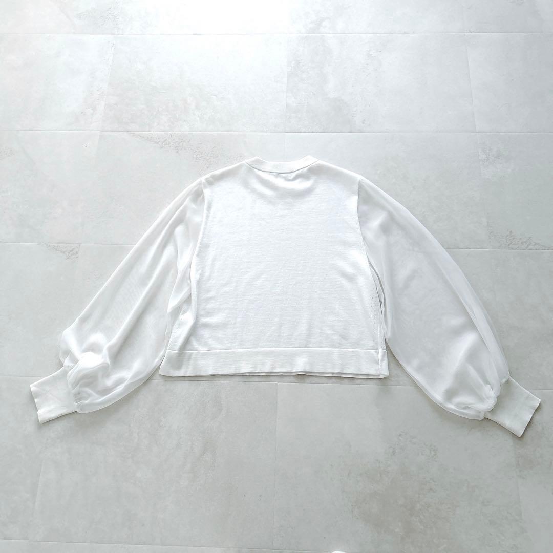 24SSハイククルーネッククロップドセーターシアースリーブ　シアーニットトップス