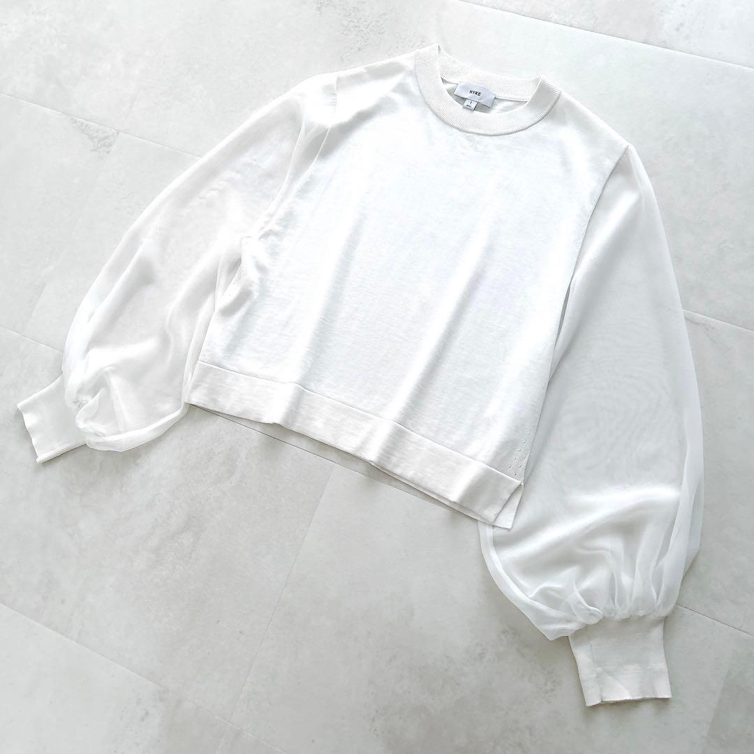 24SSハイククルーネッククロップドセーターシアースリーブ　シアーニットトップス