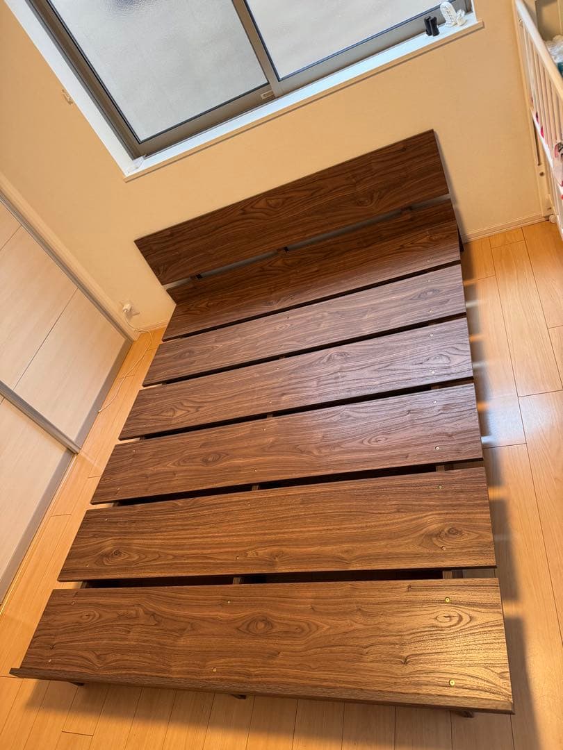 【引取り】LOWYA 木製 すのこダブルベッド ダークブラウン